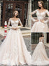 Long Sleeves Pink Lace Wedding Dress LBQW0040